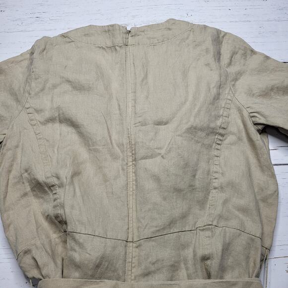 Everlane The Wrap Jumpsuit Linen Cropped Khaki Tan Wide Leg V Neck Small 6 - Picture 9 of 13